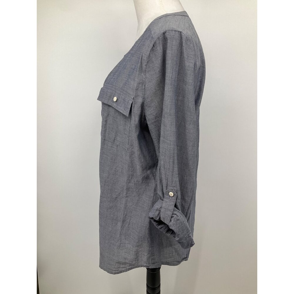 Ann Taylor LOFT size Medium Denim button-front long-sleeved lightweight top - Picture 5 of 11